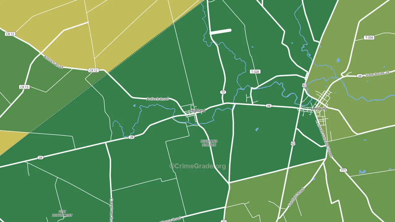 Highland, OH Map of Burglary Rates