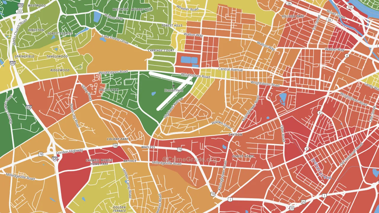 Highland Park, Augusta, GA Map of Burglary Rates