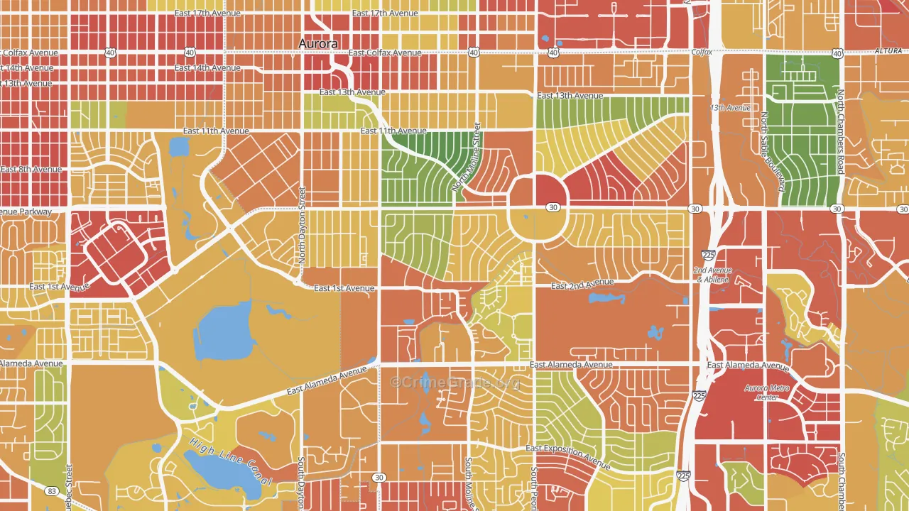 Highland Park, Aurora, CO Map of Burglary Rates