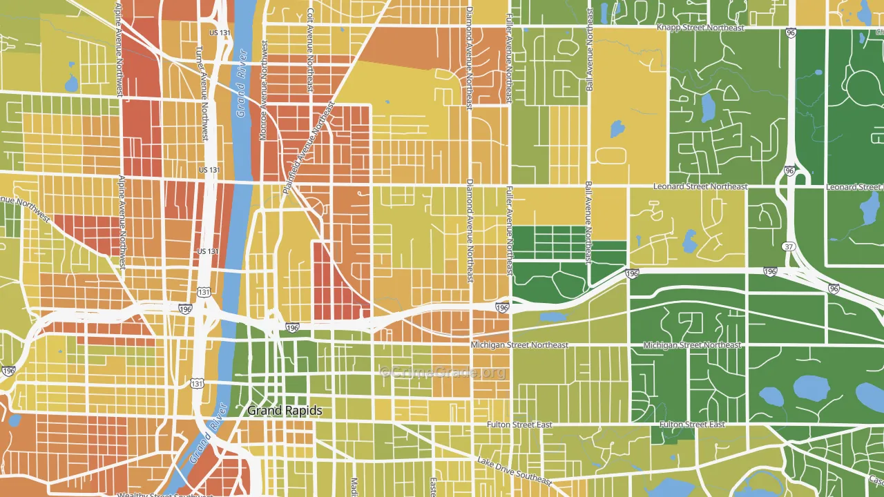Highland Park, Grand Rapids, MI Map of Burglary Rates