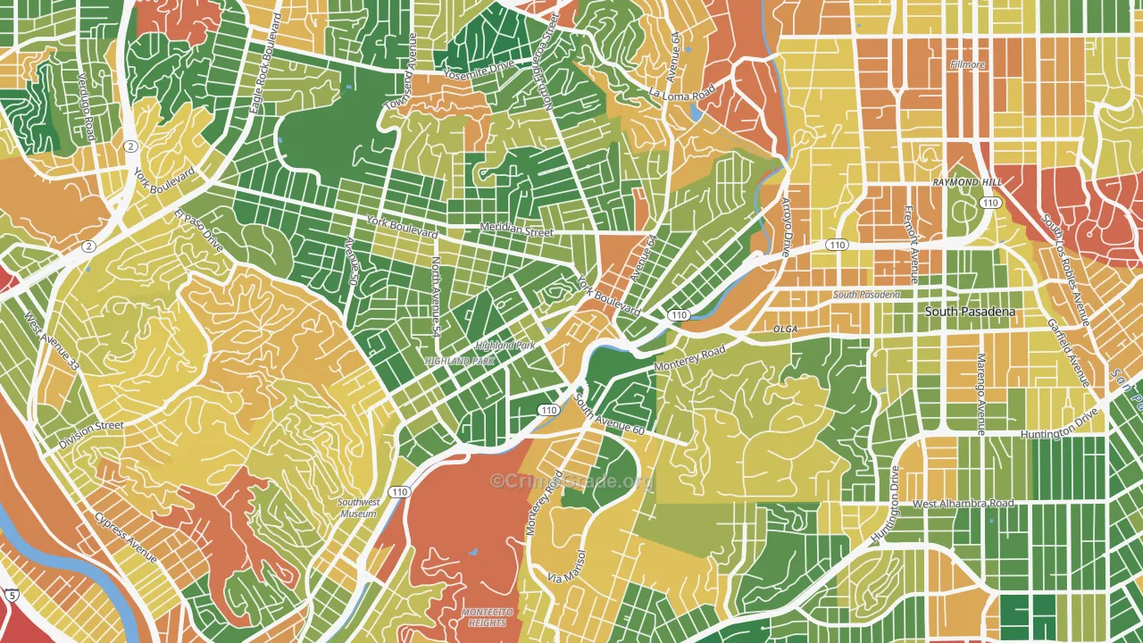Highland Park, Los Angeles, CA Map of Burglary Rates