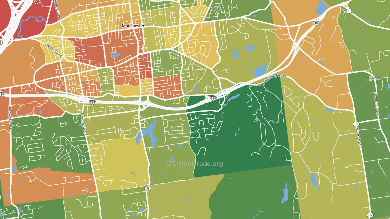 Highland Park, Manchester, CT Map of Burglary Rates