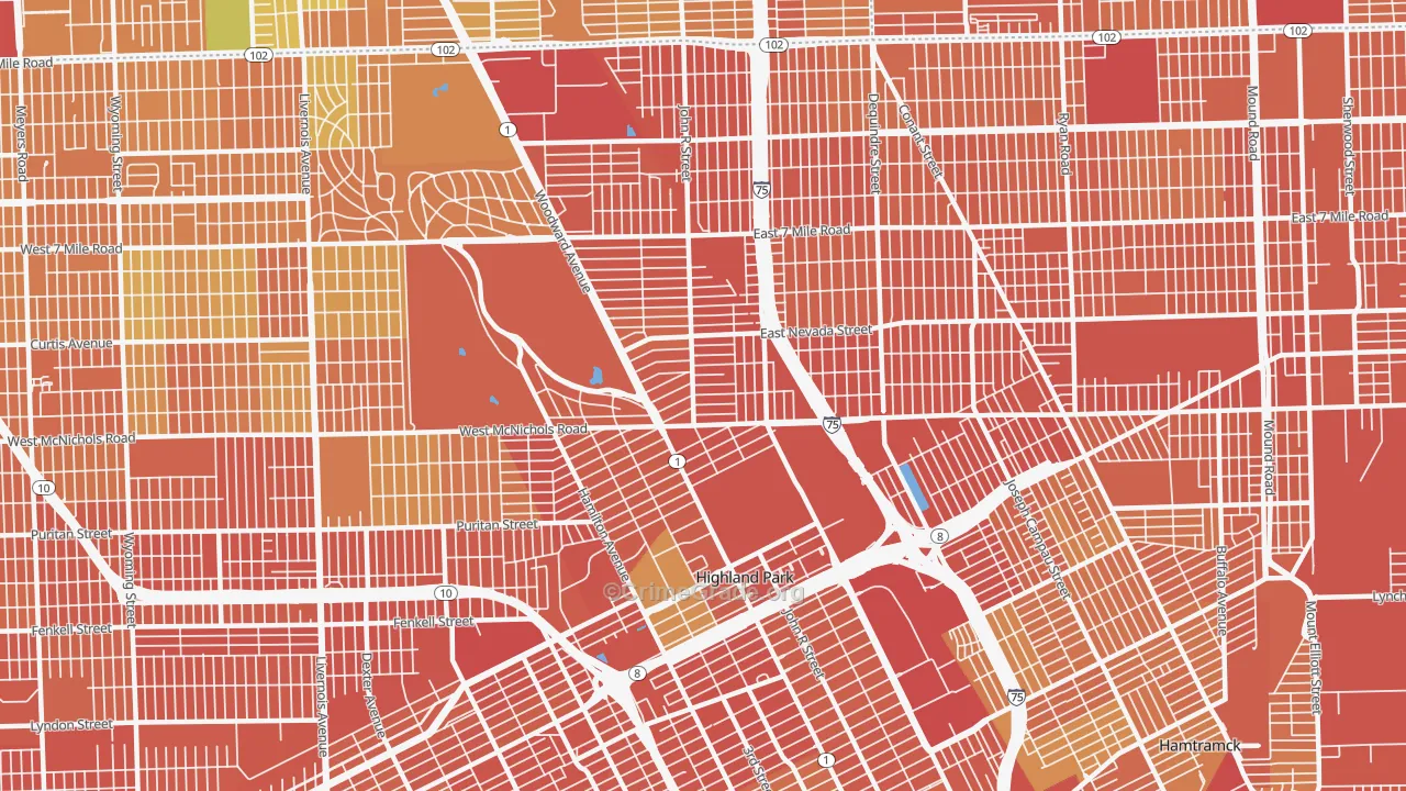 Highland Park, MI Map of Burglary Rates