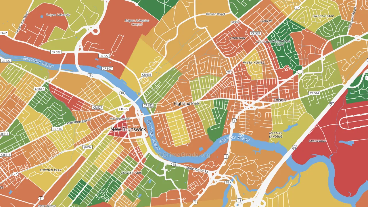 Highland Park, NJ Map of Burglary Rates