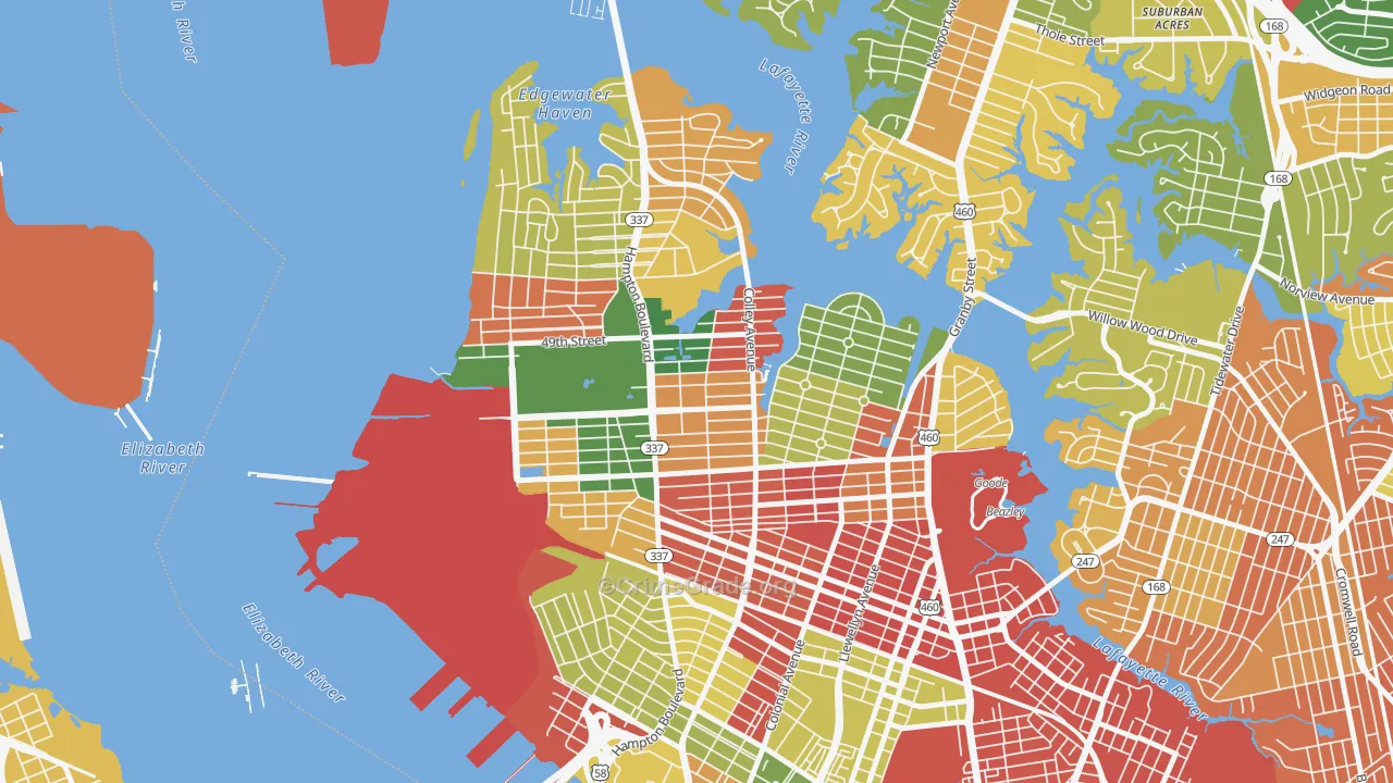Highland Park, Norfolk, VA Map of Burglary Rates