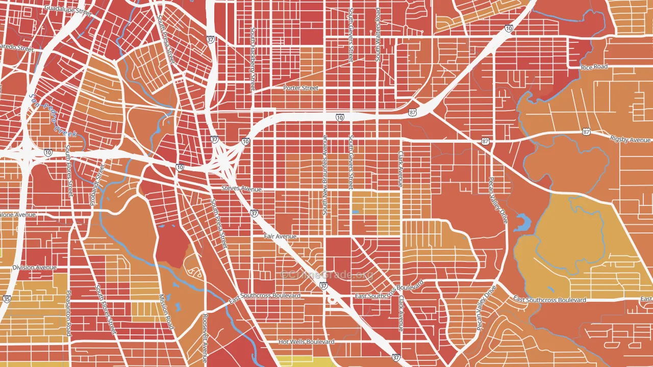 Highland Park, San Antonio, TX Map of Burglary Rates