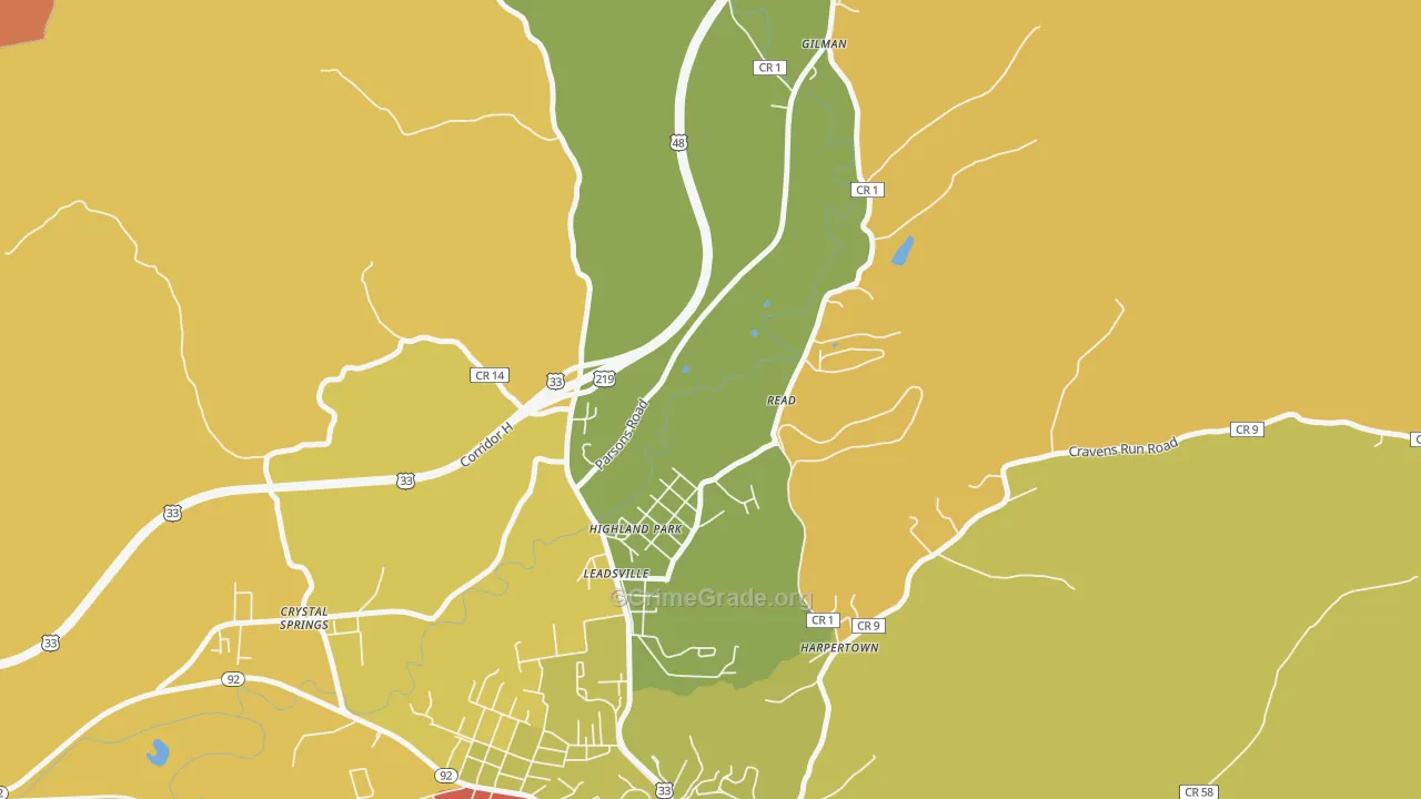 Highland Park, WV Map of Burglary Rates