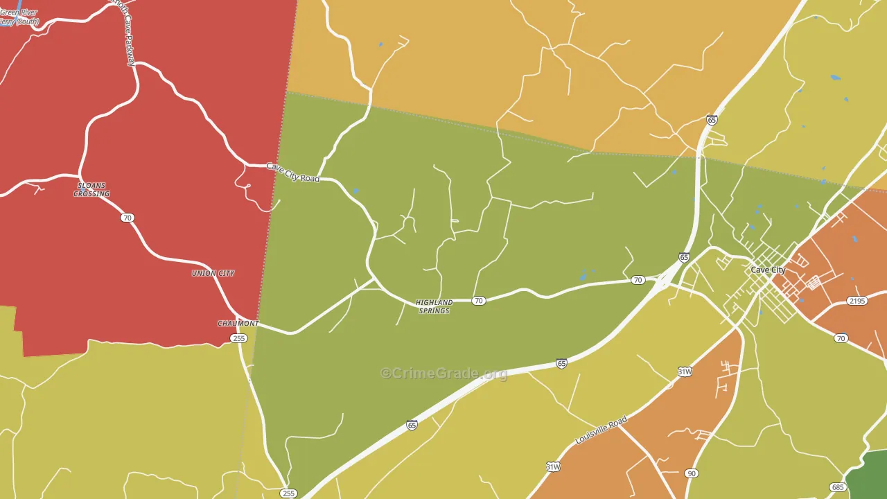 Highland Spring, KY Map of Burglary Rates