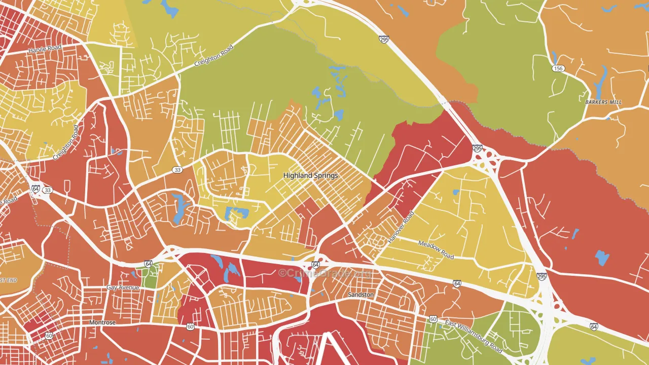 Highland Springs, VA Map of Burglary Rates
