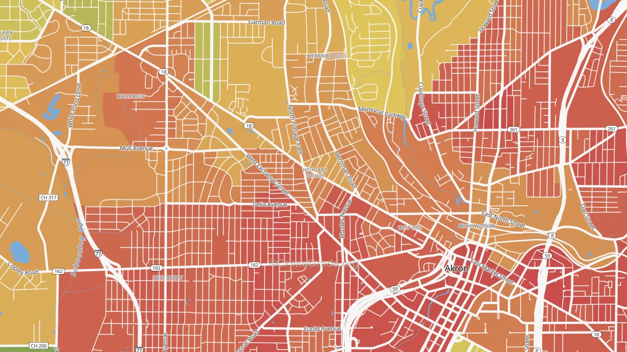 Highland Square, Akron, OH Map of Burglary Rates