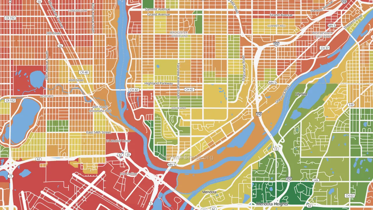 Highland, St. Paul, MN Map of Burglary Rates