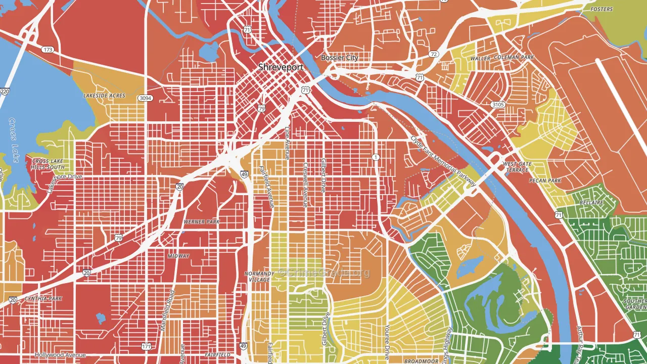 Highland-Stoner Hill, Shreveport, LA Map of Burglary Rates