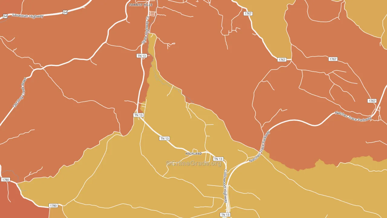 Highland, TN Map of Burglary Rates