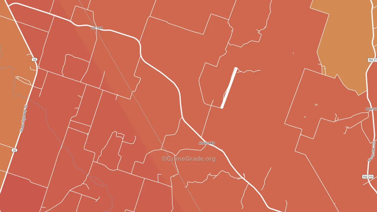 Highland, TX Map of Burglary Rates