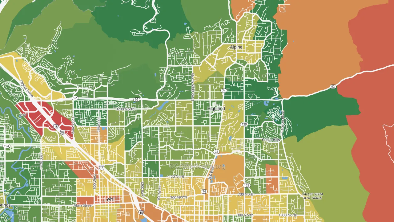 Highland, UT Map of Burglary Rates