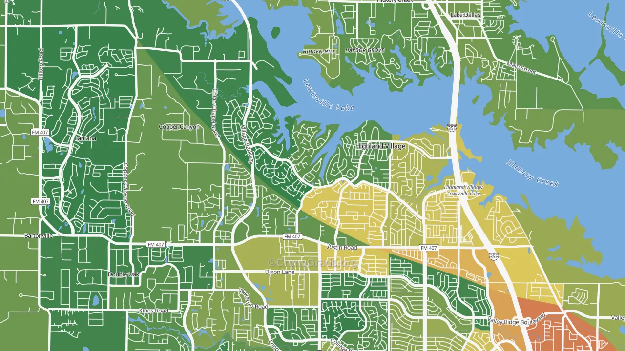 Highland Village, TX Map of Burglary Rates