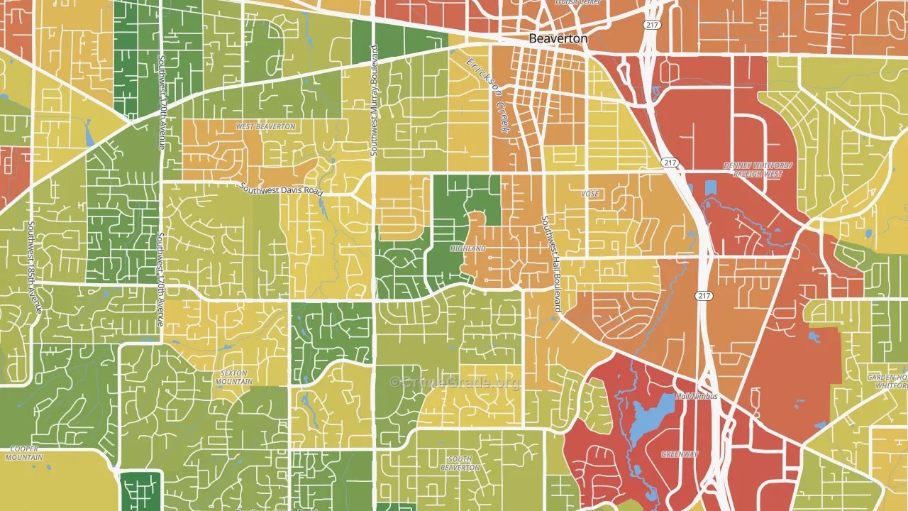 Highlands, Beaverton, OR Map of Burglary Rates
