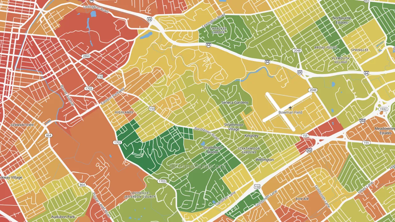 Highlands Douglass, Louisville, KY Map of Burglary Rates