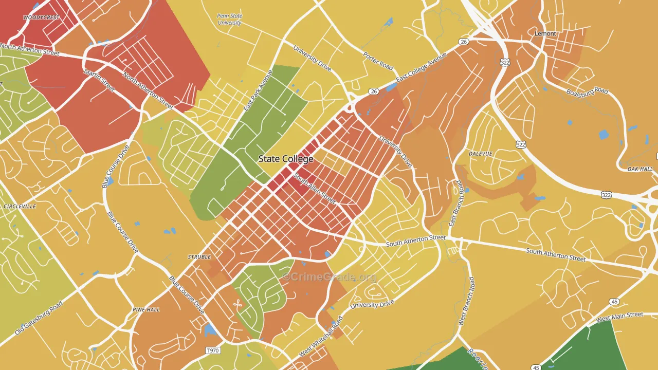 Highlands Historic District, State College, PA Map of Burglary Rates