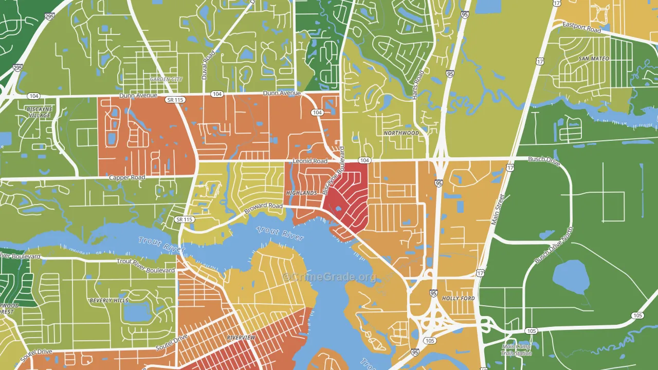 Highlands, Jacksonville, FL Map of Burglary Rates