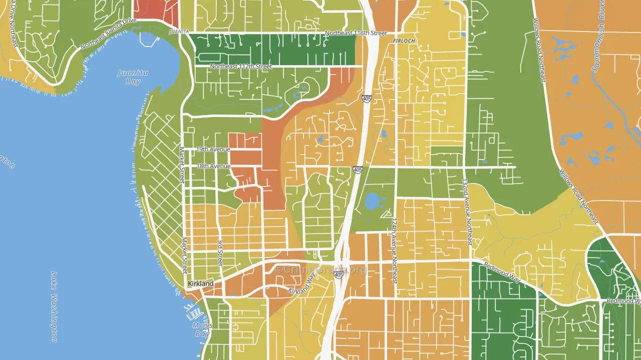 Highlands-Kirkland, Kirkland, WA Map of Burglary Rates