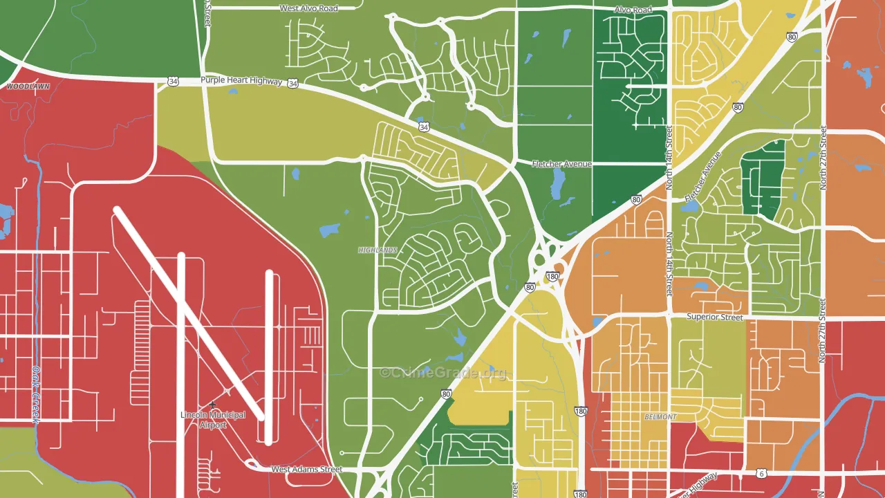 Highlands, Lincoln, NE Map of Burglary Rates