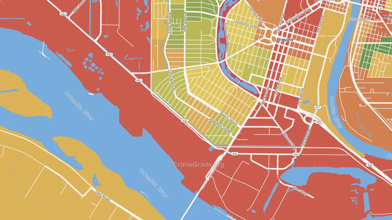 Highlands, Longview, WA Map of Burglary Rates