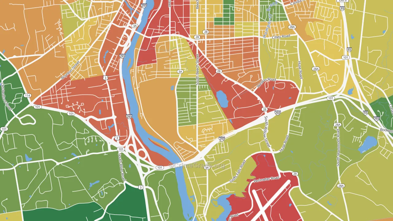 Highlands, Manchester, NH Map of Burglary Rates