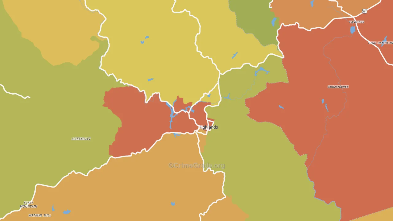 Highlands, NC Map of Burglary Rates