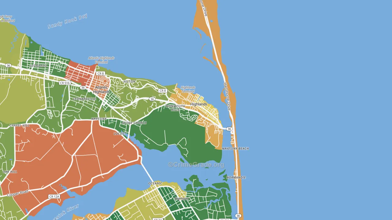 Highlands, NJ Map of Burglary Rates