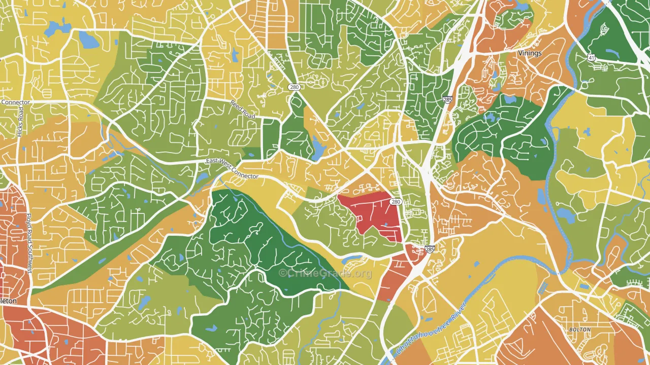 Highlands Park, Smyrna, GA Map of Burglary Rates