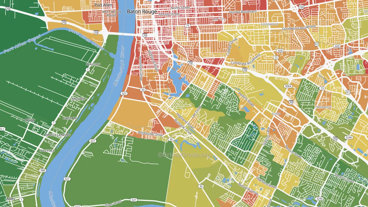 Highlands-Perkins, Baton Rouge, LA Map of Burglary Rates