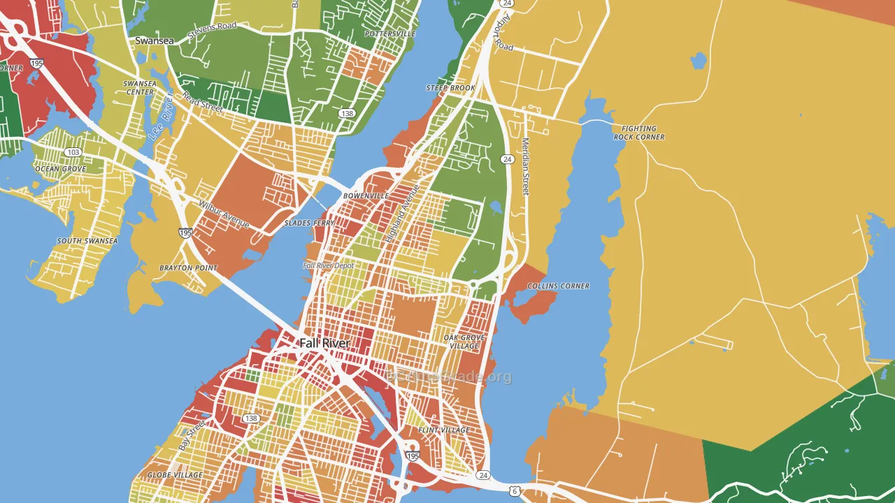 Highlands-Providence, Fall River, MA Map of Burglary Rates