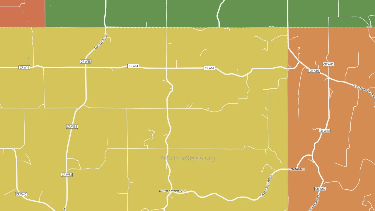 Highlandville, IA Map of Burglary Rates