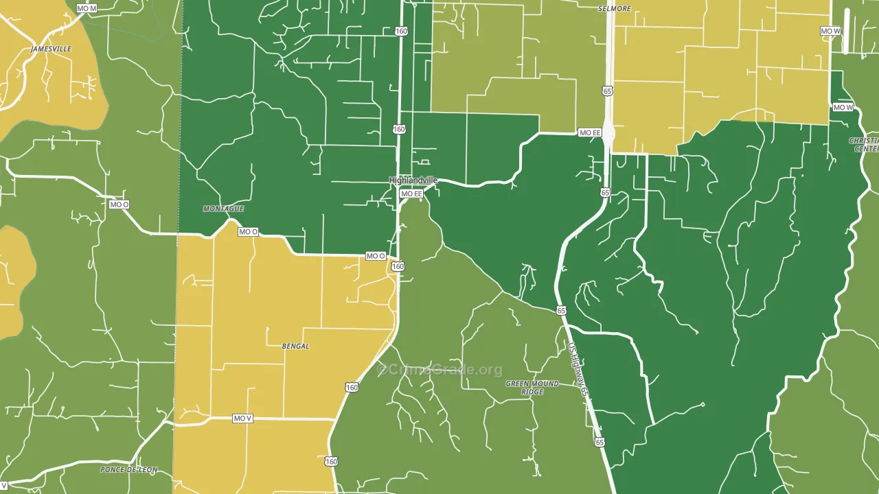 Highlandville, MO Map of Burglary Rates