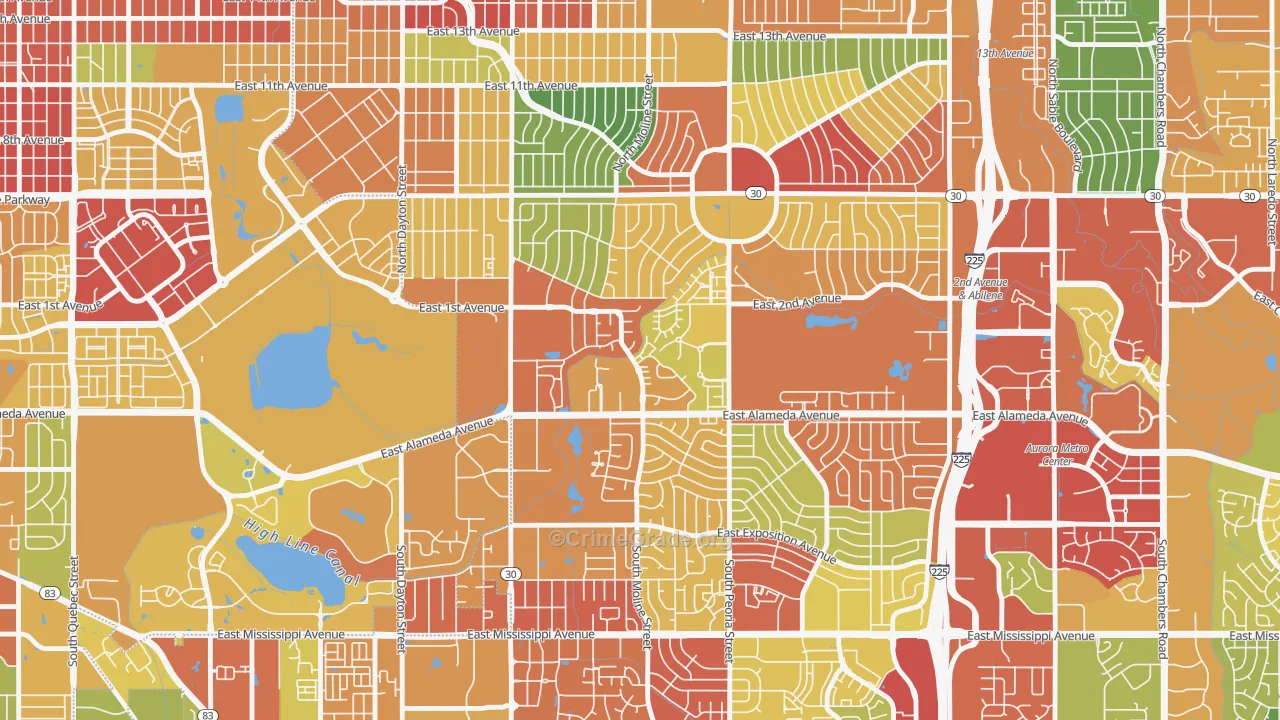 Highline Villages, Aurora, CO Map of Burglary Rates