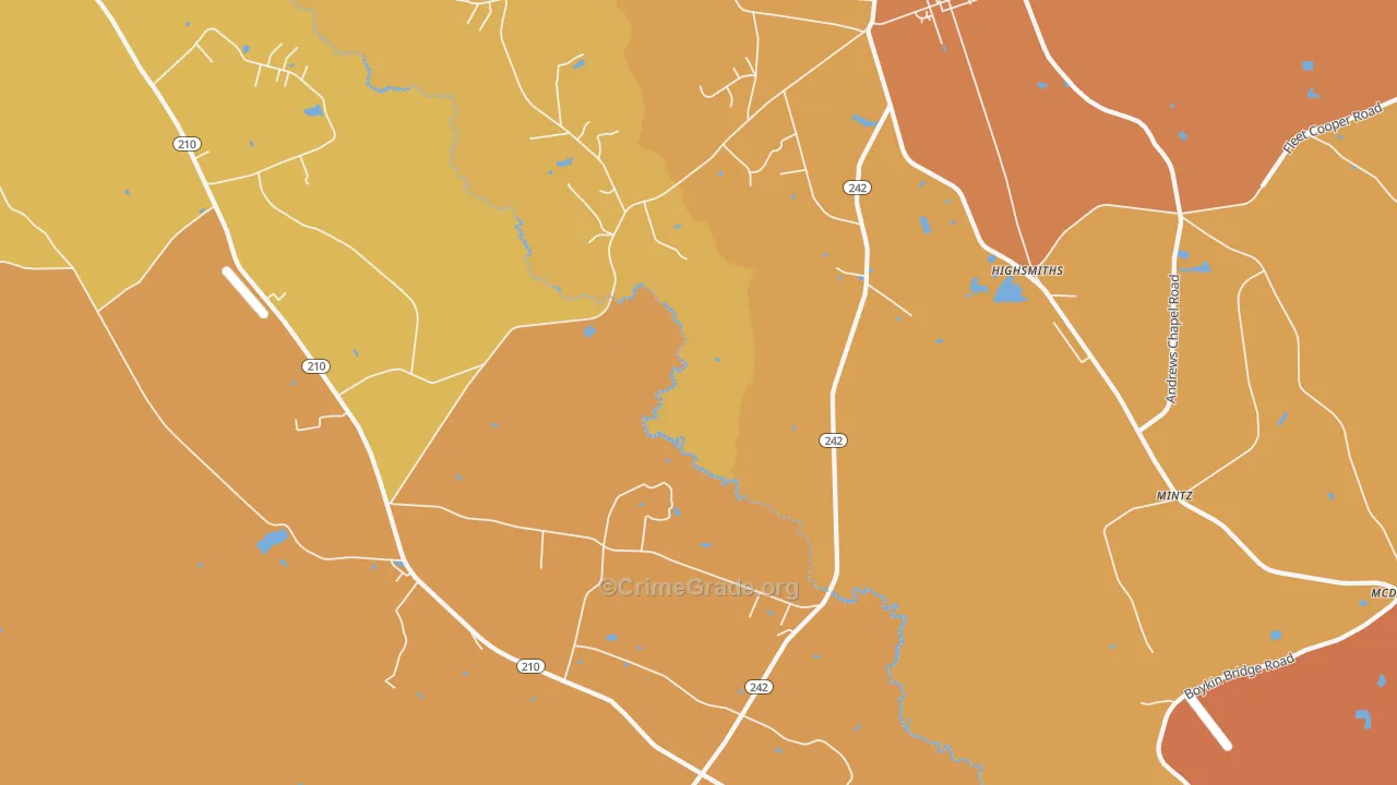 Highsmiths, NC Map of Burglary Rates