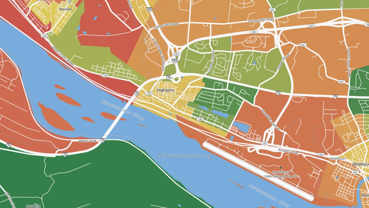 Highspire, PA Map of Burglary Rates