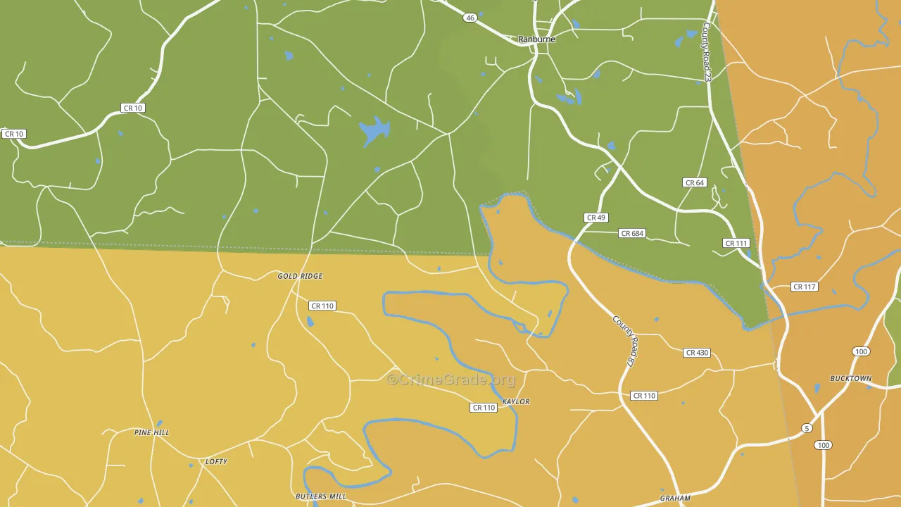Hightower, AL Map of Burglary Rates