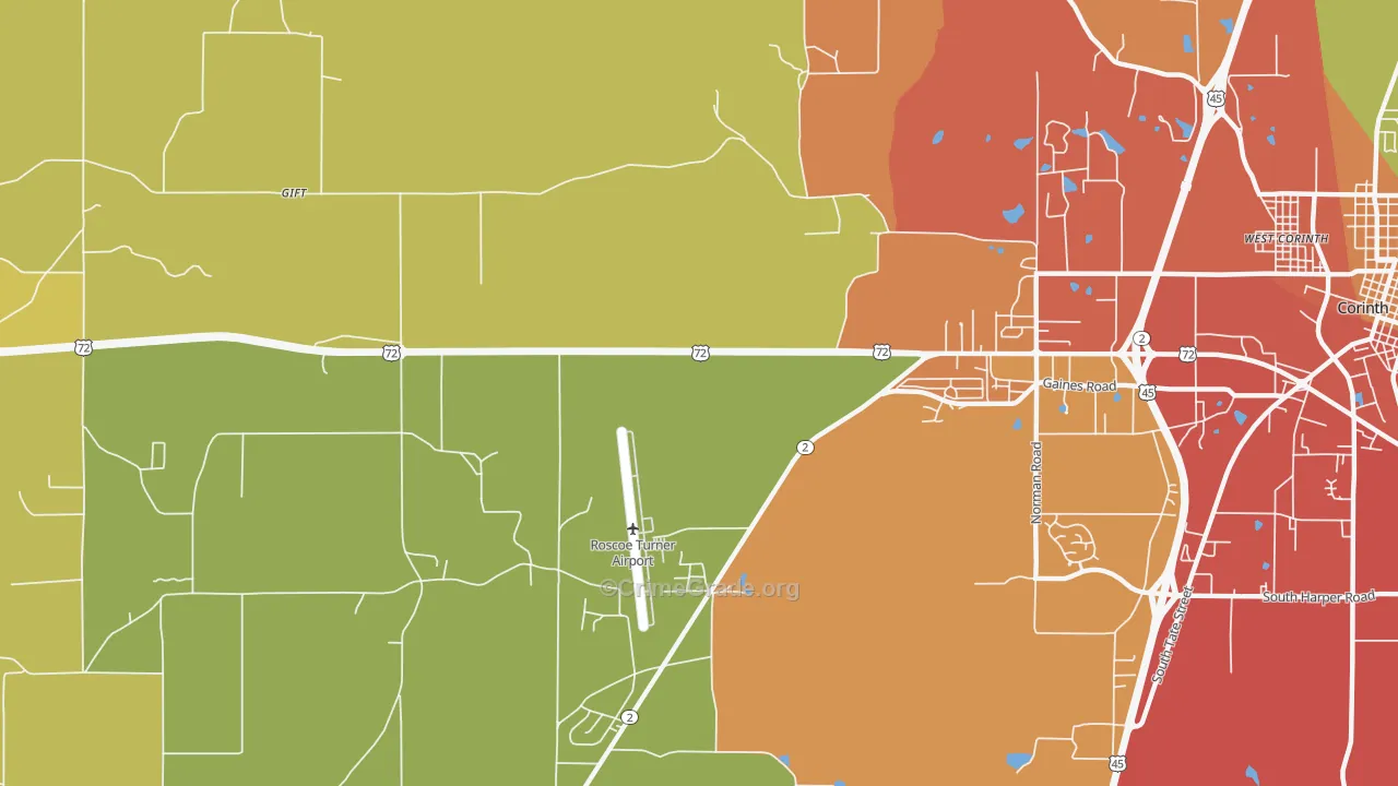Hightown, MS Map of Burglary Rates