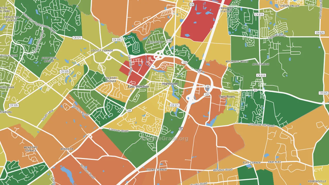 Hightstown, NJ Map of Burglary Rates