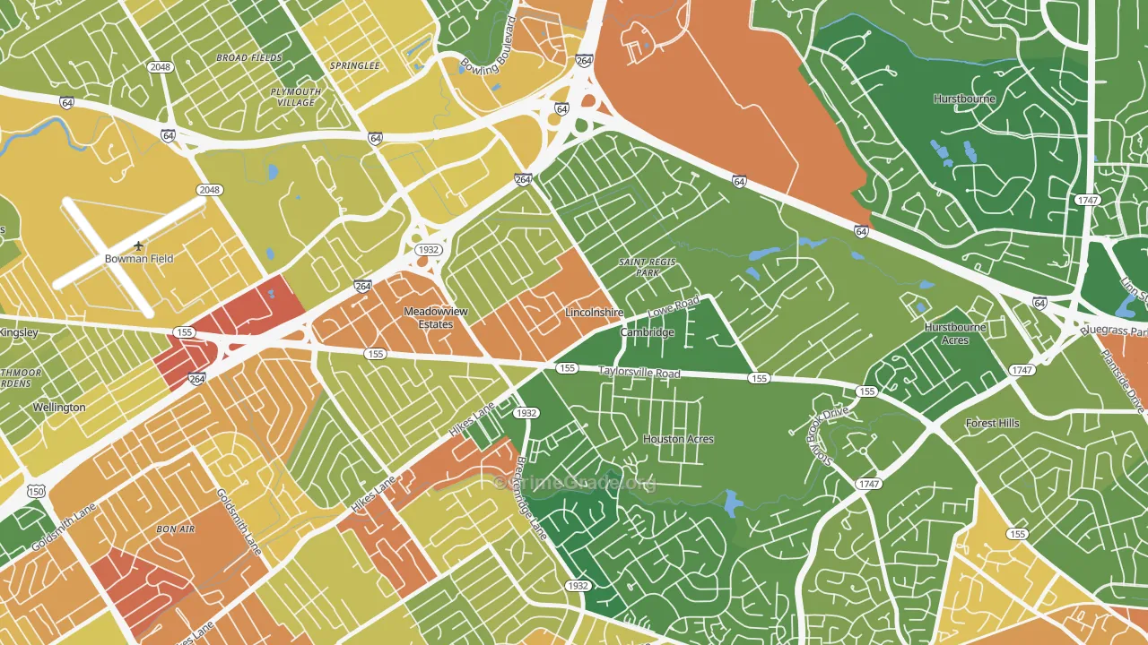 Hikes Point, Louisville, KY Map of Burglary Rates