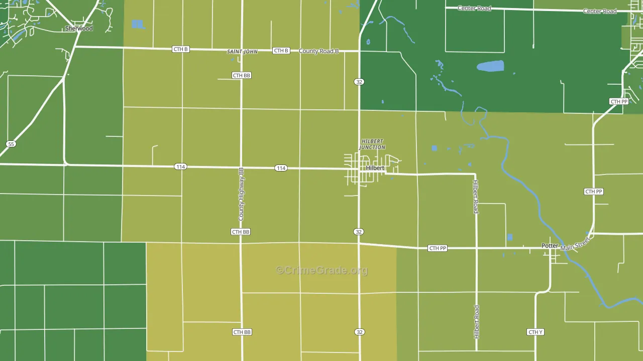 Hilbert, WI Map of Burglary Rates