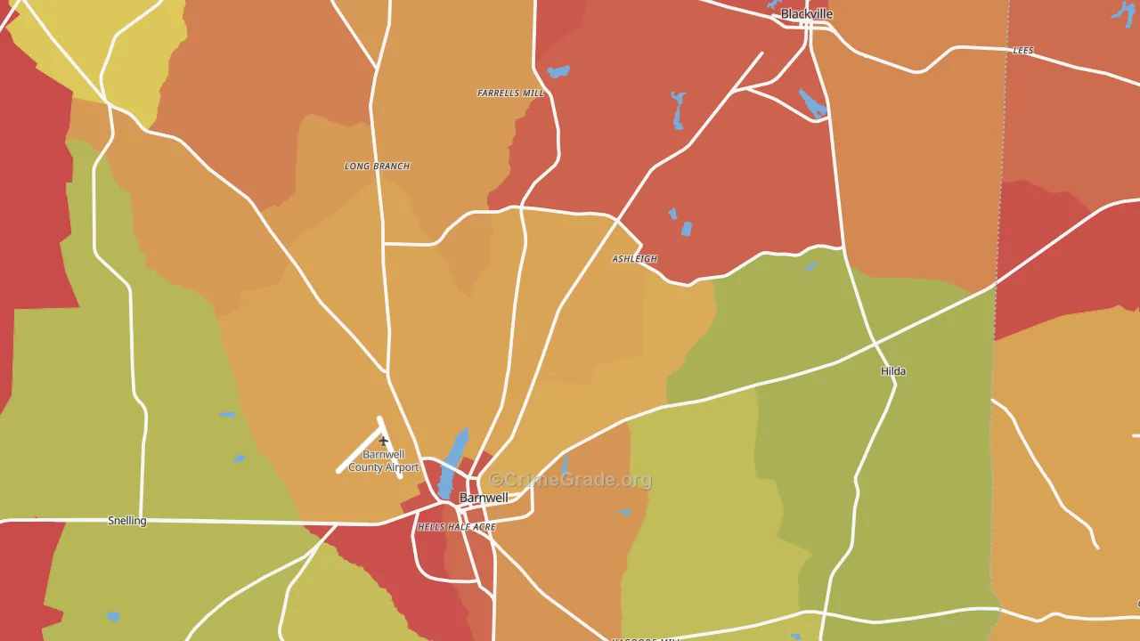 Hilda, SC Map of Burglary Rates