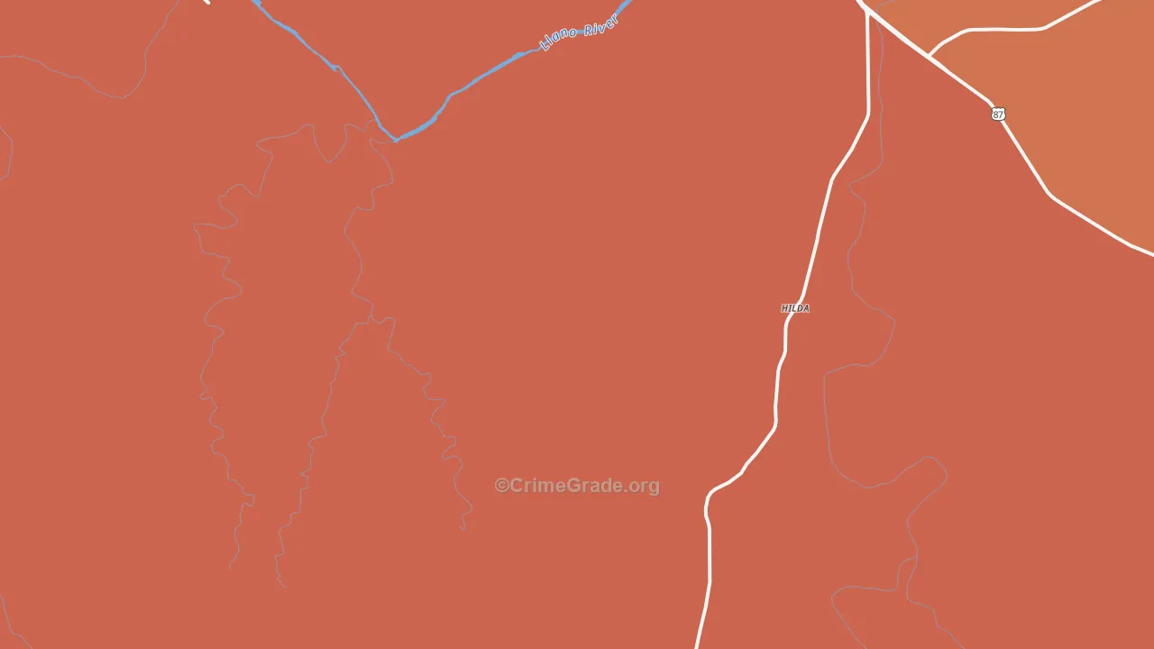 Hilda, TX Map of Burglary Rates