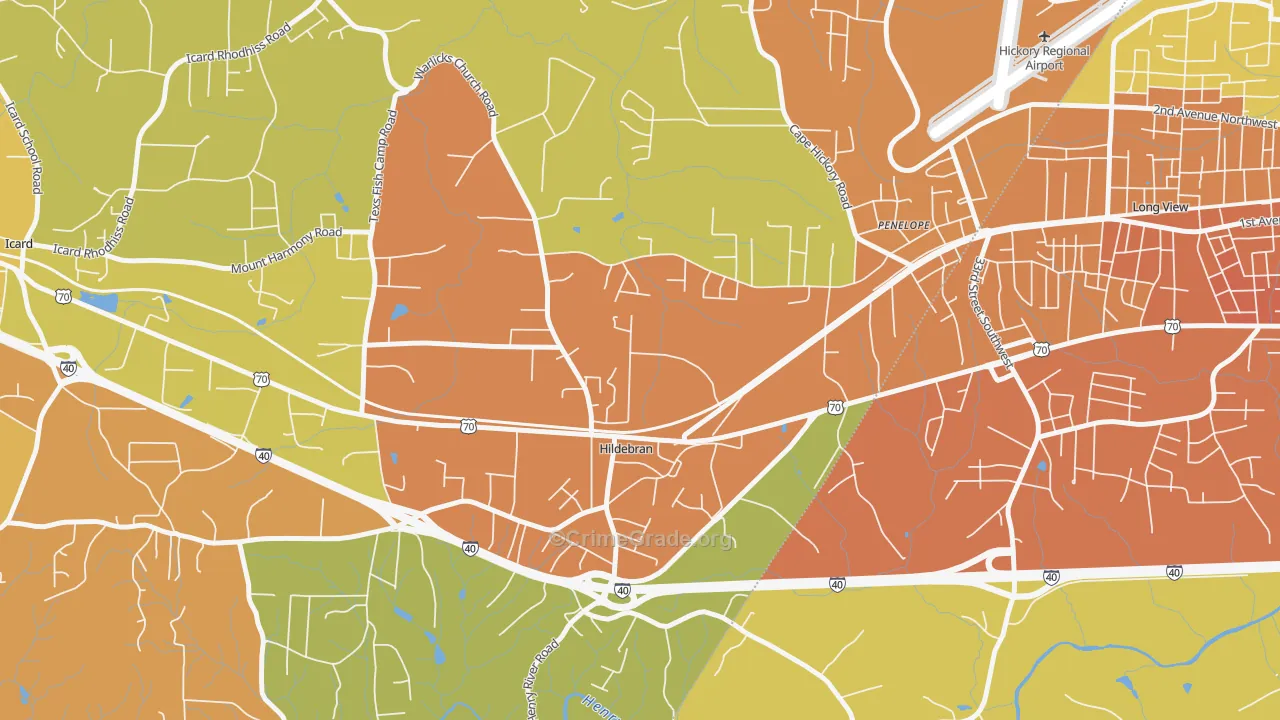 Hildebran, NC Map of Burglary Rates