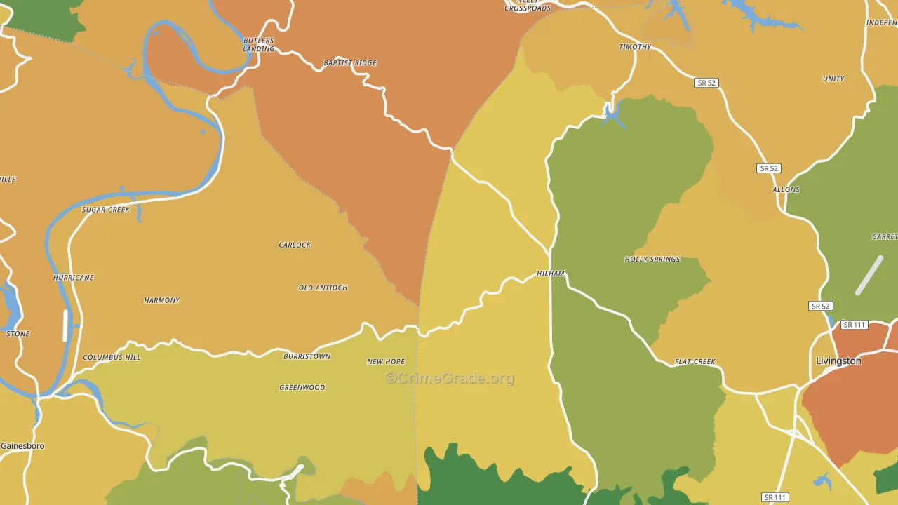 Hilham, TN Map of Burglary Rates