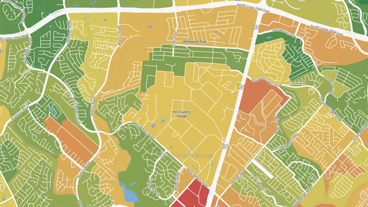 Hill Country Village, TX Map of Burglary Rates