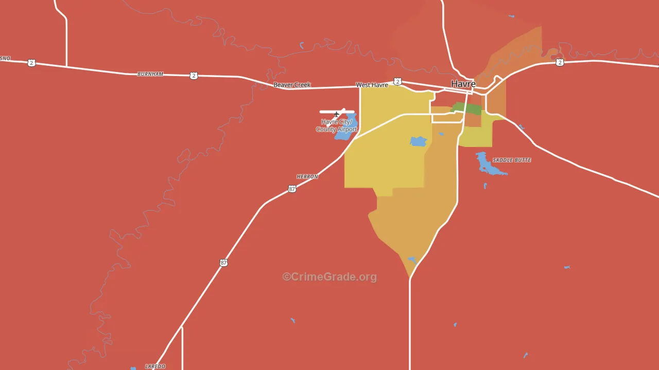 Hill County, MT Map of Burglary Rates