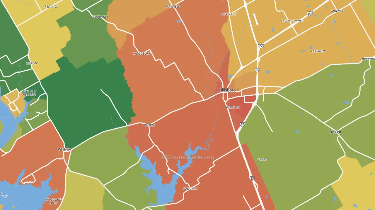 Hill County, TX Map of Burglary Rates